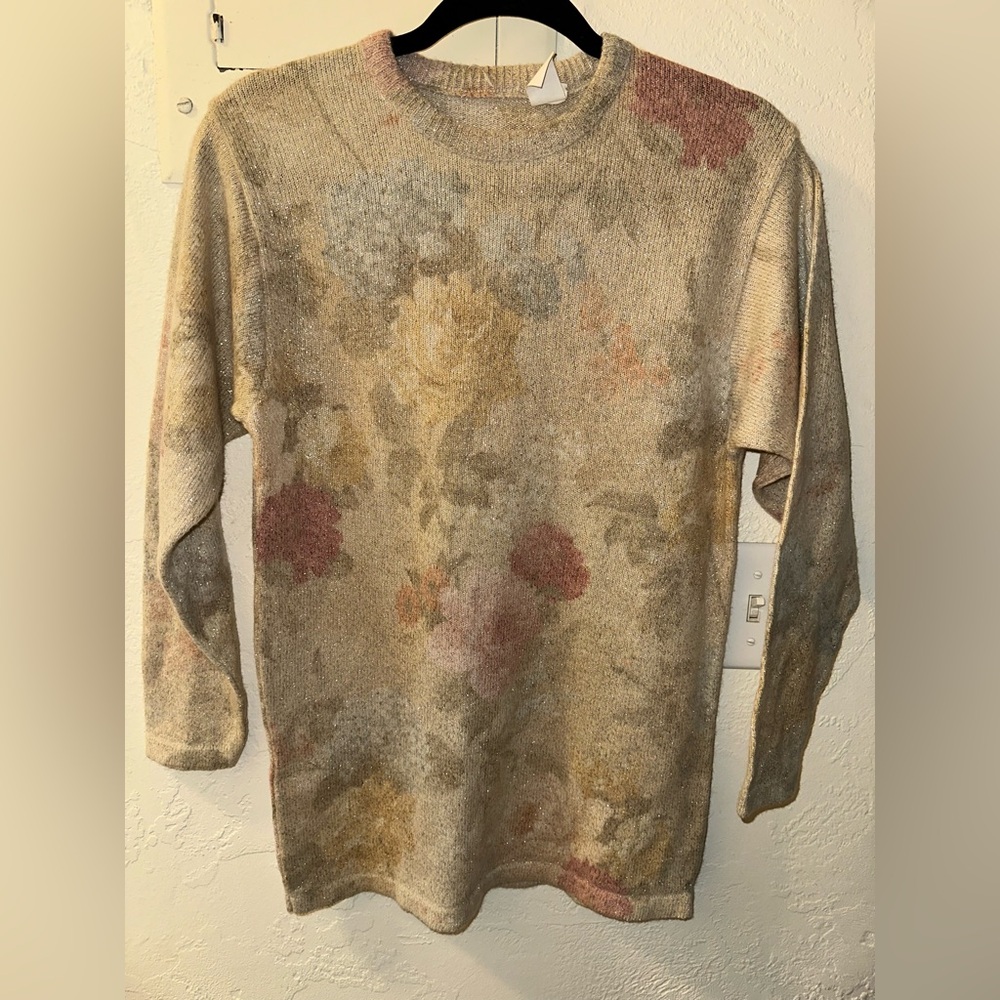 Women’s Floral Patterned Long Sleeve Wool Sweater Made In Italy